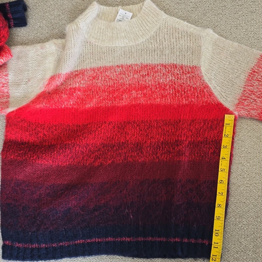 American Eagle Ombre Tan Red Blue Stripe Mock Neck Cozy Sweater - Size Medium - Picture 12 of 13